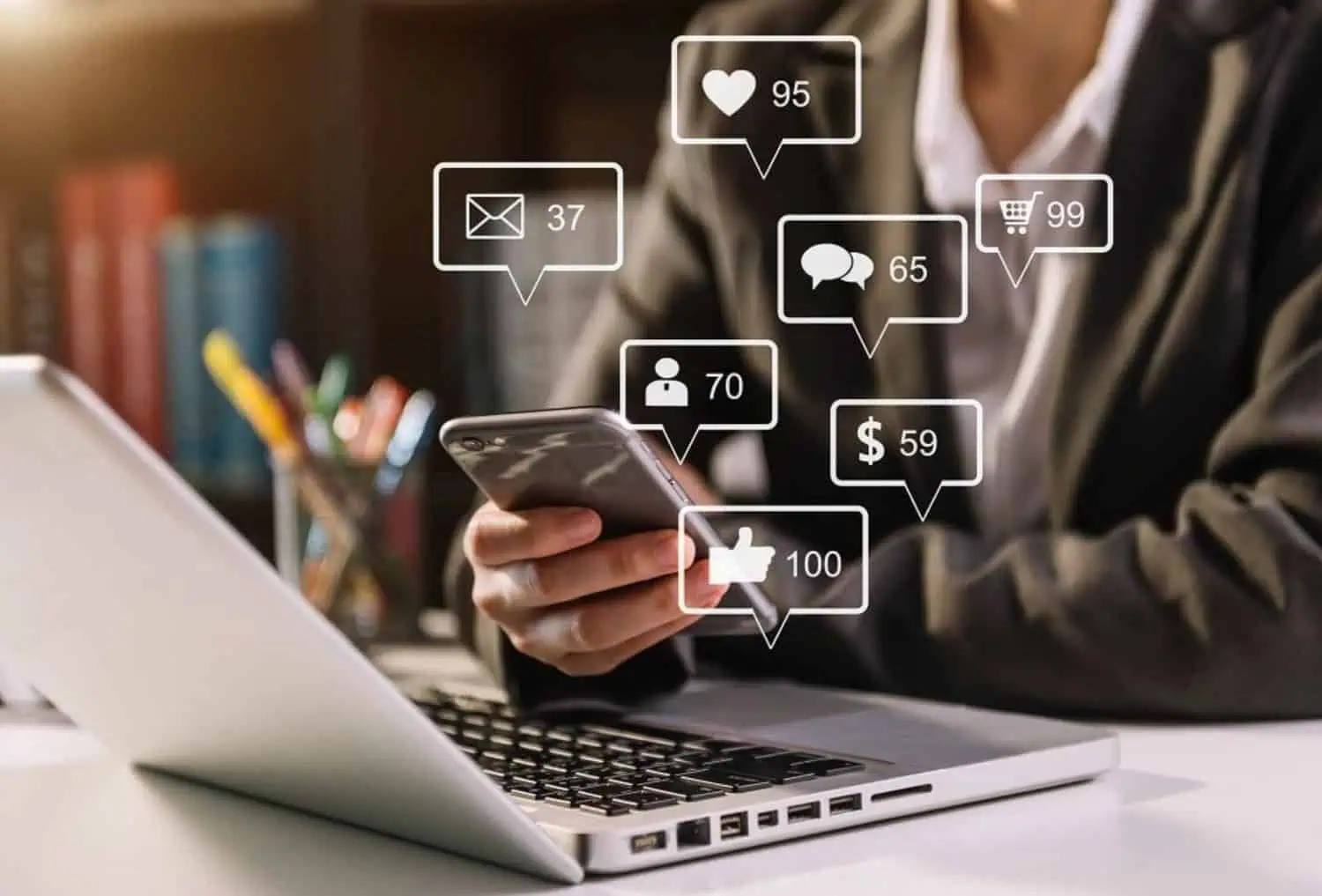 A person scrolling through phone displaying different social metrics