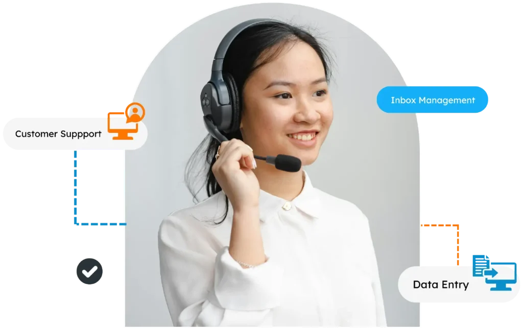An image of a person smiling while on a headphone