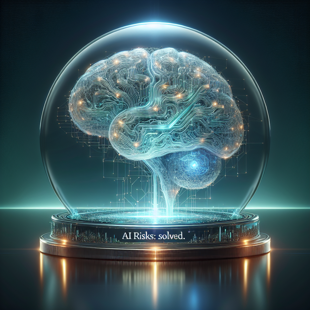 An abstract illustration of an AI brain in a protective dome, symbolizing secure and ethical AI in outsourcing, addressing the risks highlighted in '5 Key Risks of AI in Outsourcing (and How to Solve Them)'.
